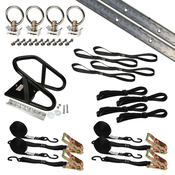 6' Single Tie Down System w/ Wheel Chock - Aluminum
